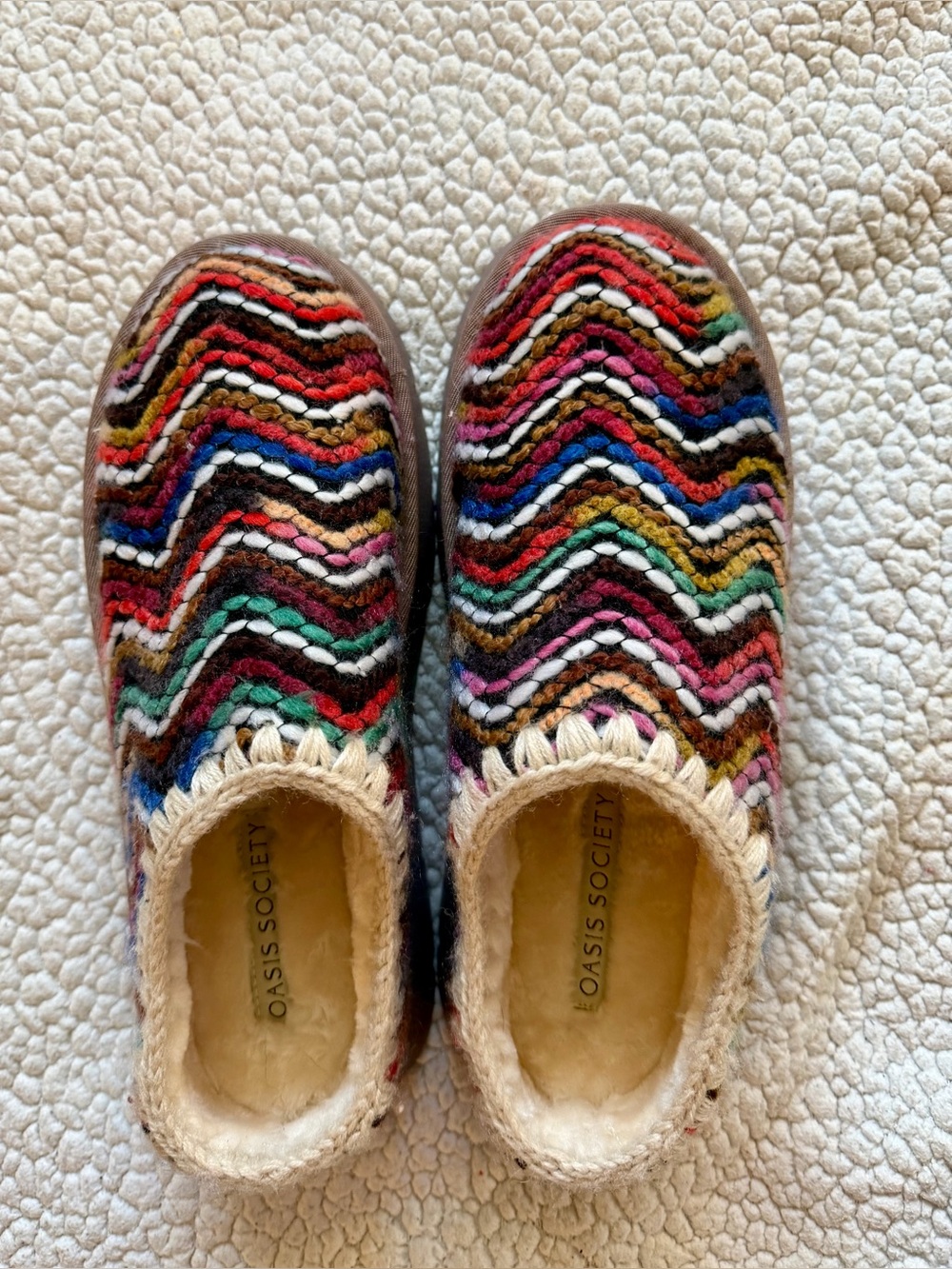 Oasis Society Brandi Multicolor Chevron Knit Platform Mules Size 10